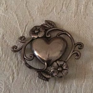 Jerlaine heart and vine brooch, sterling silver, vintage
